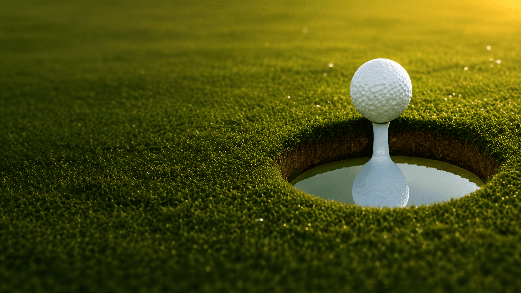 A golf ball at the lip of the cup